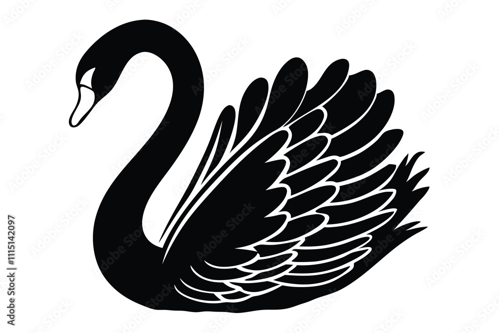 Fototapeta premium Black Color Swan Silhouette Solid White Background F.eps