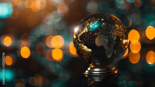 A piece with a globe design representing the global reach and impact of cryptocurrency on the world economy.