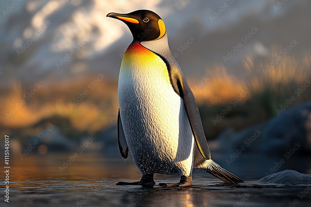 Fototapeta premium Digital Paint Illustration of a Majestic Penguin - Wildlife Bird