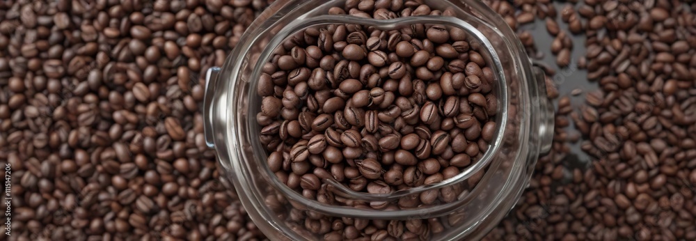 A collection of coffee beans arranged artfully in a glass container, container, kitchenware, artistic A collection of coffee beans arranged artfully in a glass container, container, kitchenware, artistic