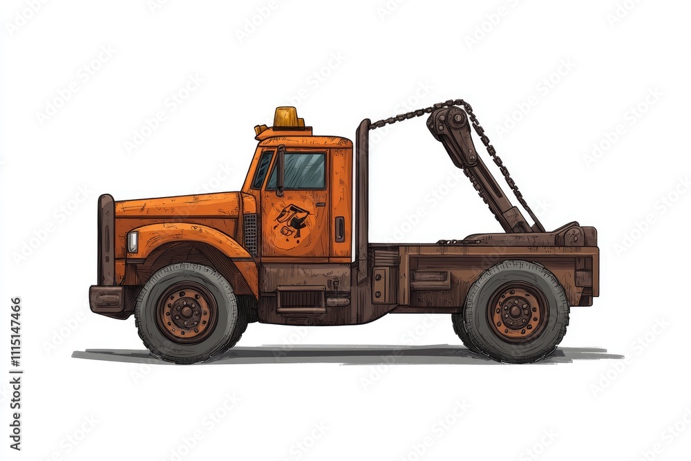 Rusty Orange Truck with Chain Hoist, Powerful Engine, Heavy-Duty Wheels, Vintage Design, Robust Construction, Industrial Vehicle, Transportation, Cargo Hauling Rusty Orange Truck with Chain Hoist, Powerful Engine, Heavy-Duty Wheels, Vintage Design, Robust Construction, Industrial Vehicle, Transportation, Cargo Hauling