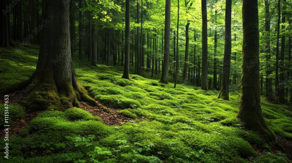 Obraz premium Lush Green Forest with Mossy Ground