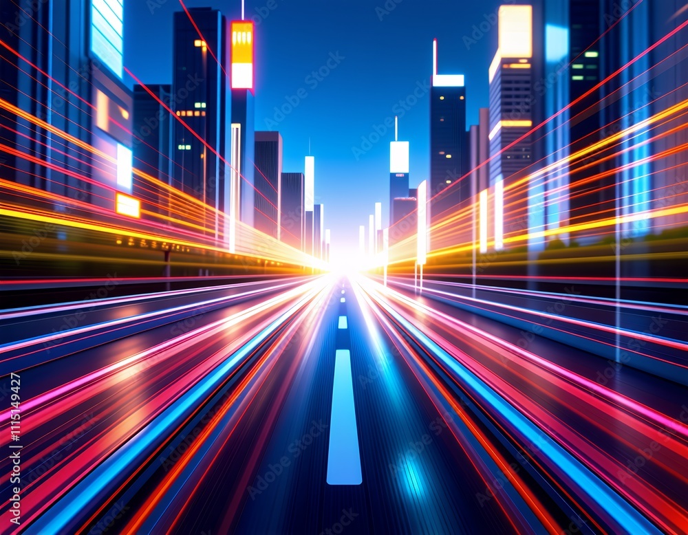 Fototapeta premium Futuristic City Highway Speed Light Trails Modern Buildings