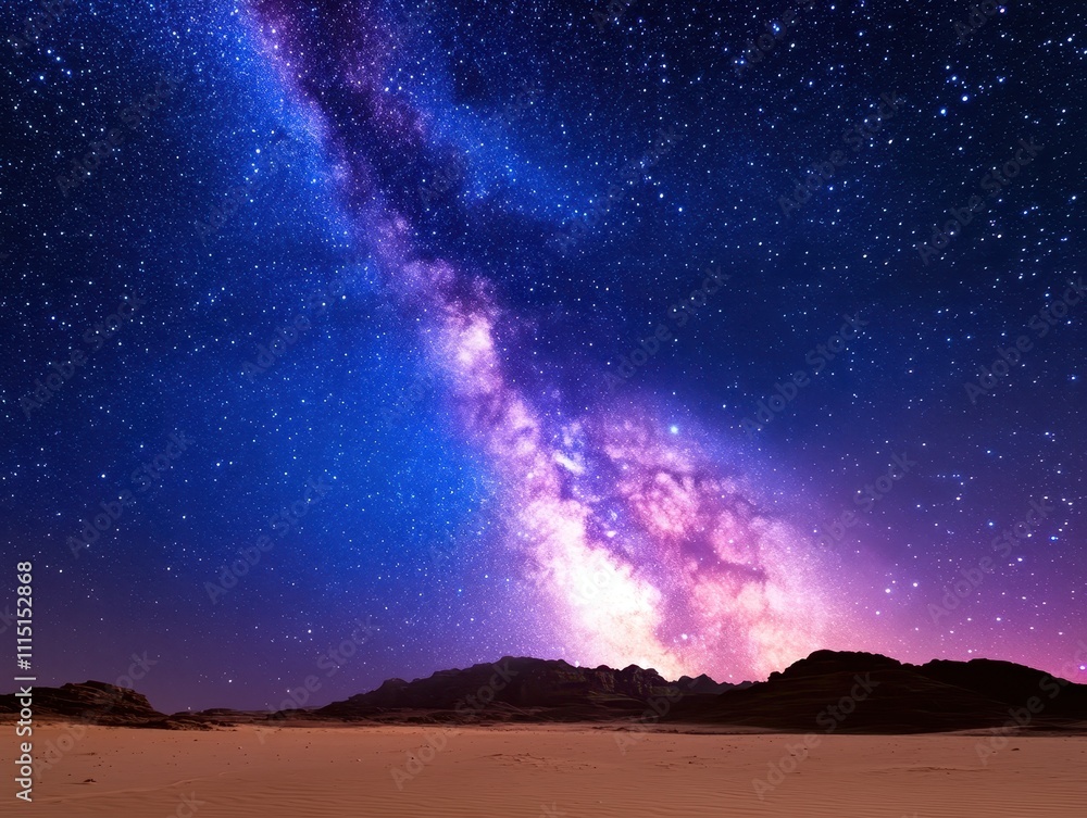Enchanting Night Sky Filled with the Milky Way Over Desert Landscape Enchanting Night Sky Filled with the Milky Way Over Desert Landscape