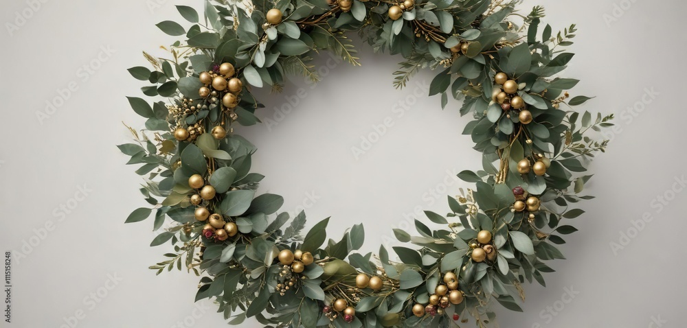 Luxurious gold-dusted eucalyptus wreath with fresh berries, wreath, foliage, winter Luxurious gold-dusted eucalyptus wreath with fresh berries, wreath, foliage, winter