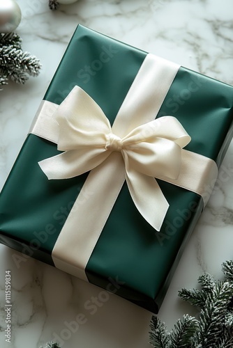 Luxurious Emerald Green Gift Wrap with Cream Ribbon photo