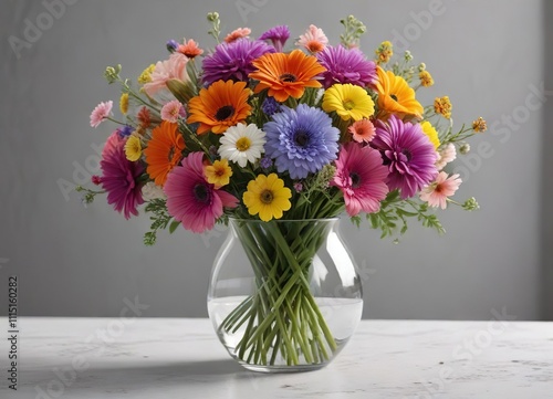 Wallpaper Mural A bouquet of mixed colorful flowers in a clear glass vase , fragrant, vibrant Torontodigital.ca