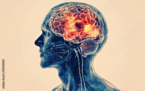 Concept art of mood disorder diagnosis, showing a brain with fluctuating activity, psychotic symptoms linked to schizophrenia and bipolar disorder, realistic medical rendering photo