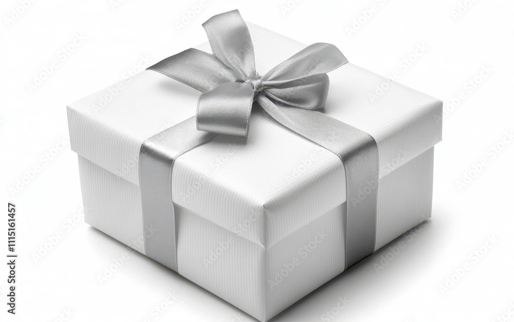 Elegant White Gift Box with Silver Ribbon Elegant White Gift Box with Silver Ribbon