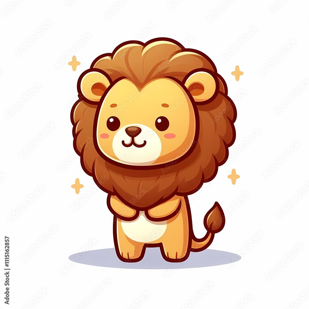 Chibi Lion Illustration in Flat Style on White Background - Cute and Playful Character Art Chibi Lion Illustration in Flat Style on White Background - Cute and Playful Character Art