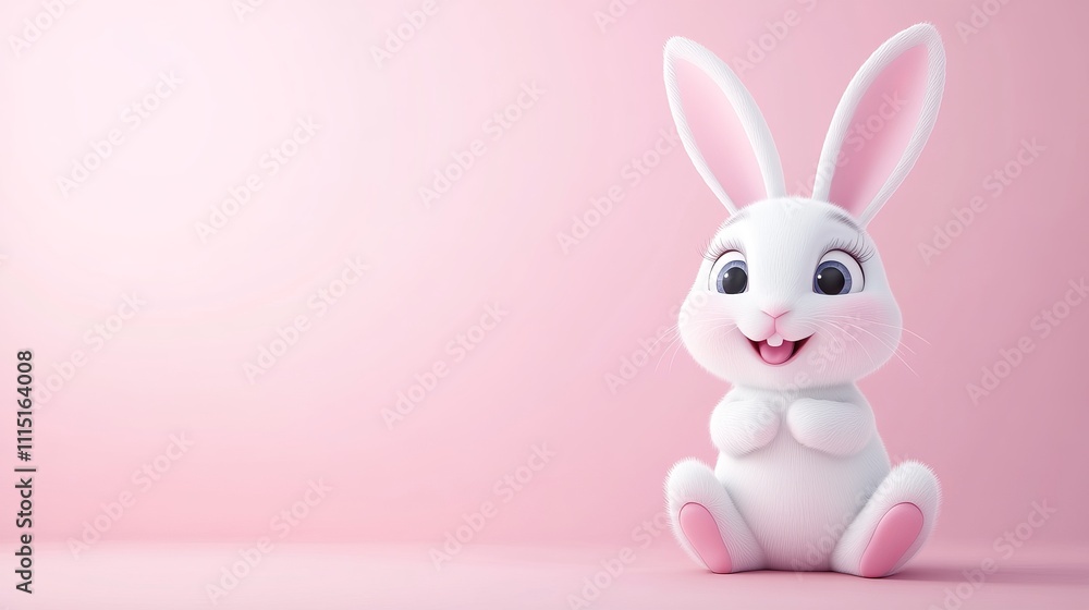 Fototapeta premium Cute 3D Rabbit with Pink Background and Cheerful Expression
