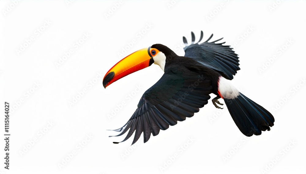 Obraz premium toucan in flight isolated on white background