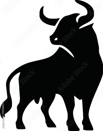 Black silhouette bull financial icons. Isolated on white background. Angry running bull icon illustration. Bull vector illustration. Domestic animal. Buffalo collection. Farm animal.