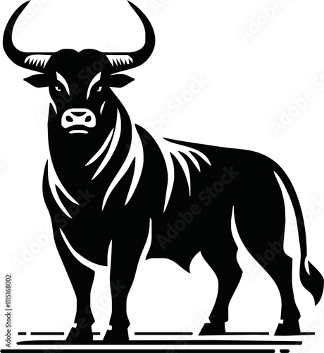 Black silhouette bull financial icons. Isolated on white background. Angry running bull icon illustration. Bull vector illustration. Domestic animal. Buffalo collection. Farm animal.