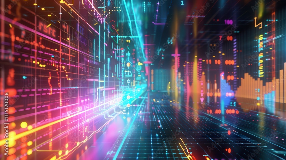 Fototapeta premium Energy stocks rise with solar electricity. Futuristic digital abstract landscape