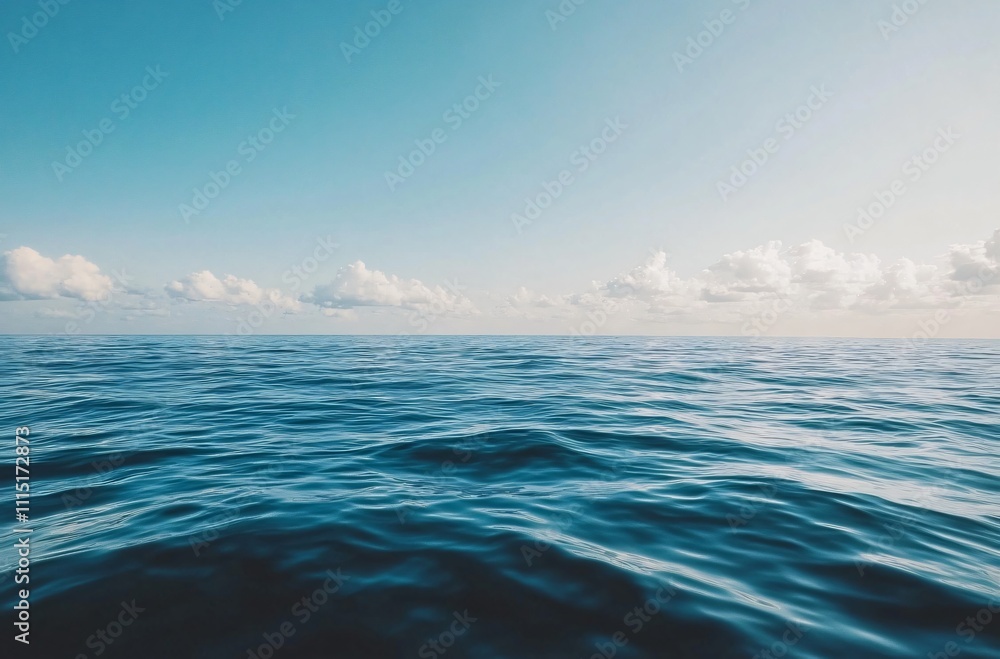 Fototapeta premium A vast and tranquil ocean stretching to the horizon, capturing the endless beauty of the Pacific or Atlantic, creating a perfect wallpaper with negative space for travel and commercial backgrounds.