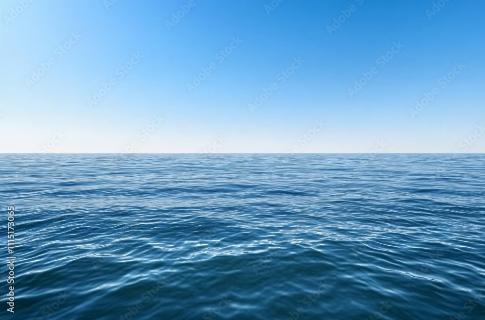 Obraz premium A vast and tranquil ocean stretching to the horizon, capturing the endless beauty of the Pacific or Atlantic, creating a perfect wallpaper with negative space for travel and commercial backgrounds.