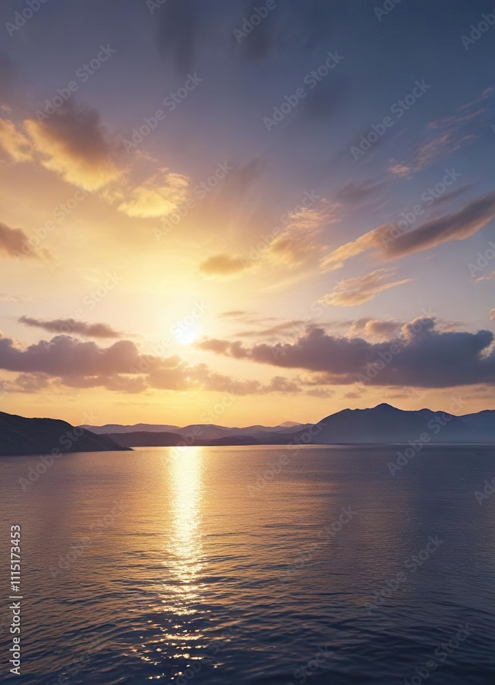 Fototapeta premium Soft abstract yellow hues blending with darkening blue sky at sunrise, dawn, peaceful, yellow