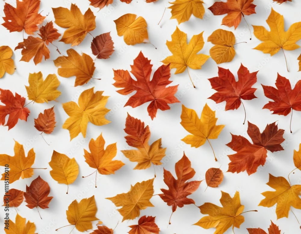 Fototapeta premium Cutout of autumn leaves on a white background, white, simple, fall
