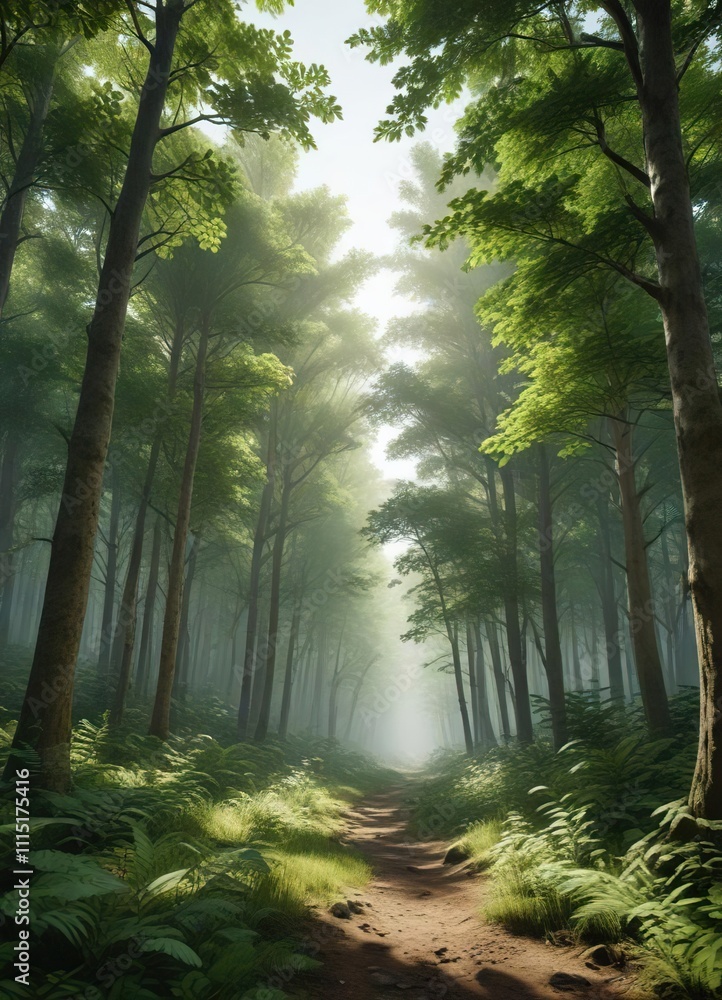 A lush green forest with tall trees and leaves , forest, nature A lush green forest with tall trees and leaves , forest, nature