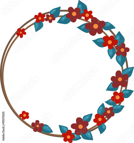 abstract red flower with leaves wreath frame for decoration on Chinese new year and romance event.