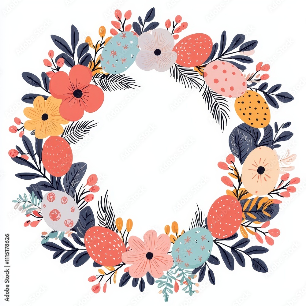 Obraz premium Hand-Drawn Easter Wreath Illustration for Seasonal Decor