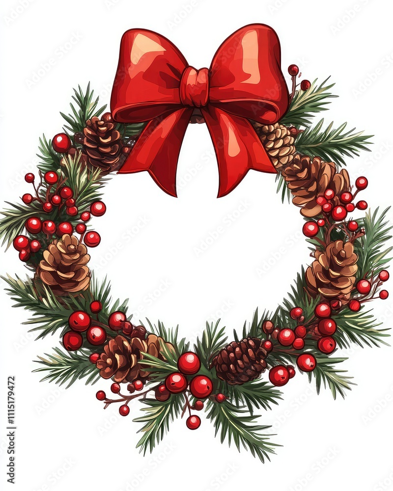 Festive Christmas Wreath with Red Bow Festive Christmas Wreath with Red Bow