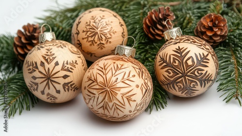 Carved Wooden Christmas Ornaments with Snowflake Design