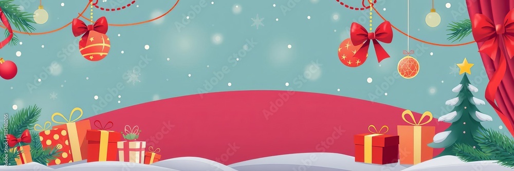 Obraz premium Christmas themed background featuring a variety of decorations and gifts, perfect for holiday season designs, illustration, merry