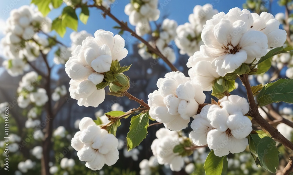 Beautifully swaying white cotton bolls in the breeze , lush plants, countryside, nature Beautifully swaying white cotton bolls in the breeze , lush plants, countryside, nature