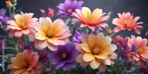 Delicate Airbrushed Flowers in Vibrant Colors, floral decor, decorative flowers, colorful bouquet