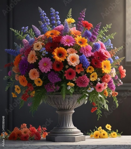 Wallpaper Mural A stunning bouquet of colorful flowers on a pedestal , pedestals, decorative flowers, artistic bouquet Torontodigital.ca