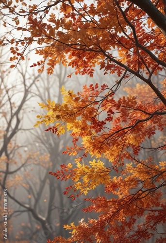 Wallpaper Mural Vibrant autumn leaves scattered on bare branches , outdoor, branches, trees Torontodigital.ca