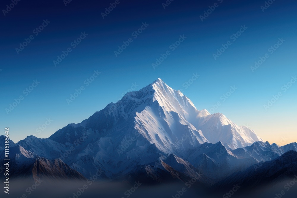 Fototapeta premium A mountain range with a snow covered peak and a clear blue sky