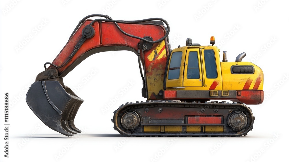 Fototapeta premium Powerful Excavator Digs Deep, Efficiently Moves Earth; Robust Construction Machinery, Industrial Digging