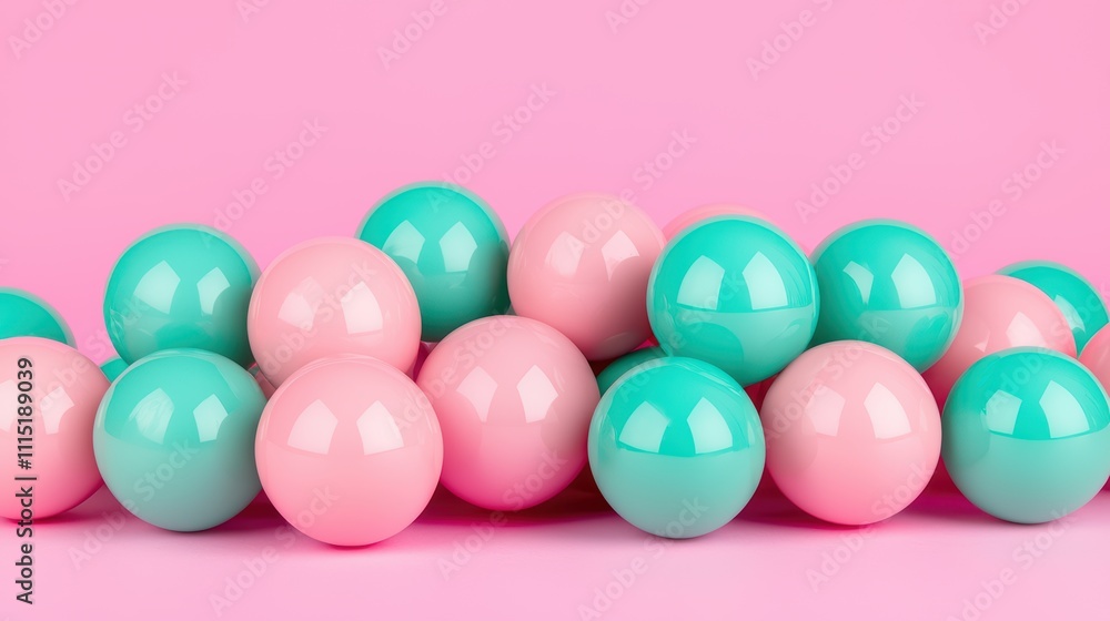 A pile of pink and green balls on a pink background A pile of pink and green balls on a pink background