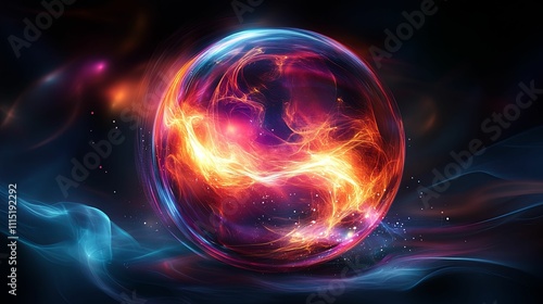 Fiery Plasma Orb Encased In A Transparent Sphere