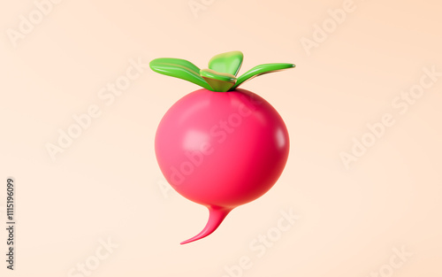 Cartoon round radish, healthy diet and healthy vegetables, 3d rendering.