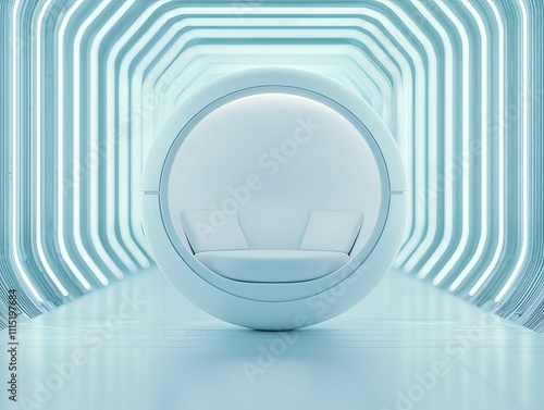 Suspended animation in a futuristic pod surrounded by glowing technology, echoing serenity and exploration. photo