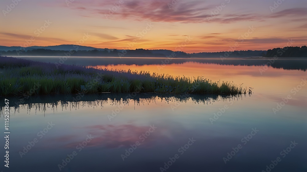 Obraz premium A rich gradient from fiery orange to cool purple, representing the calming effect of a sunset sky.