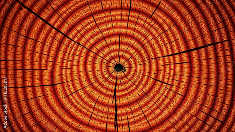 Fototapeta premium Vibrant Orange Spiral Wood Grain Texture: Perfect for Wallpaper, Backgrounds, and Design Projects