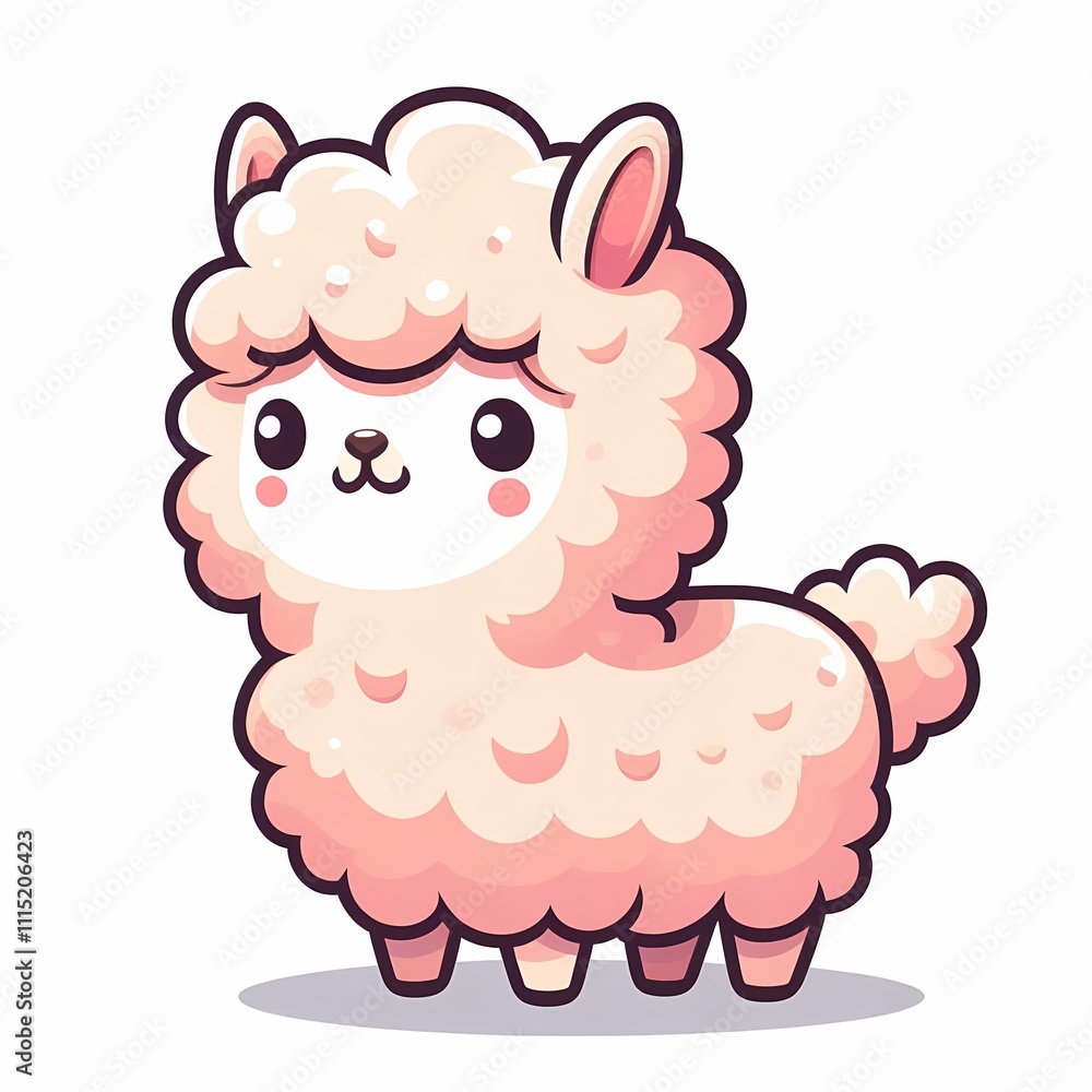 Fototapeta premium Cute Chibi Llama Illustration in Flat Style - White Background
