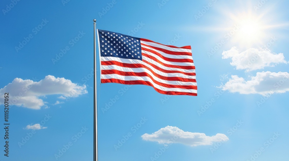 Fototapeta premium American flag waving in the wind outdoor scene daylight view