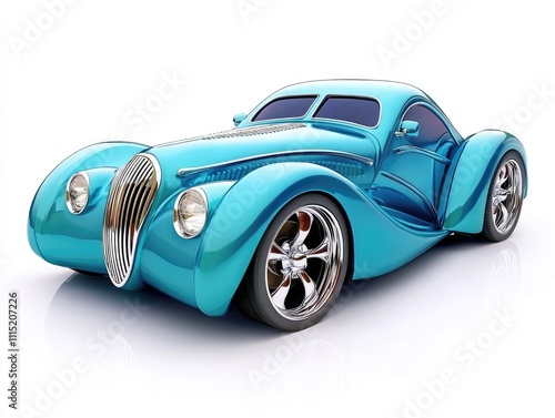 Classic Car Design: Elegant Coupe, Chrome Wheels, Blue Paint,  Smooth Body, Retro Style, Vintage Automobile,  Powerful Engine, Luxury Vehicle,  Stylish Transportation