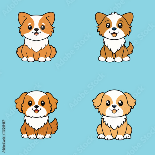 Collection of Cute Tibetan Spaniel Dog isolated Vector illustration
