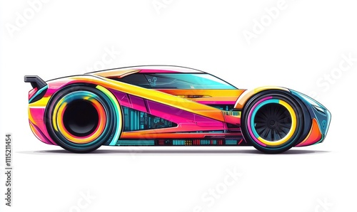 Futuristic Sports Car Design: Vibrant Colors, Sleek Body, Powerful Engine, Futuristic Features, Amazing Speed, Concept Vehicle, Colorful Wheels