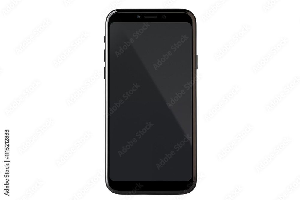 Top view of smartphone mockup with black blank screen isolated on transparent background. Generative ai Top view of smartphone mockup with black blank screen isolated on transparent background. Generative ai