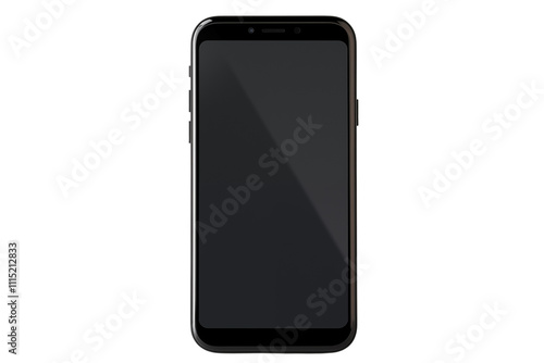 Top view of smartphone mockup with black blank screen isolated on transparent background. Generative ai