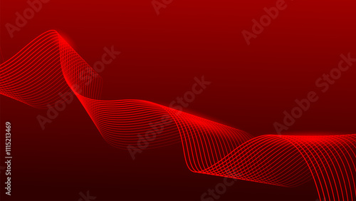 Abstract wavy lines on dark red gradient background. Dynamic flowing glowing lines background. Vector illustration