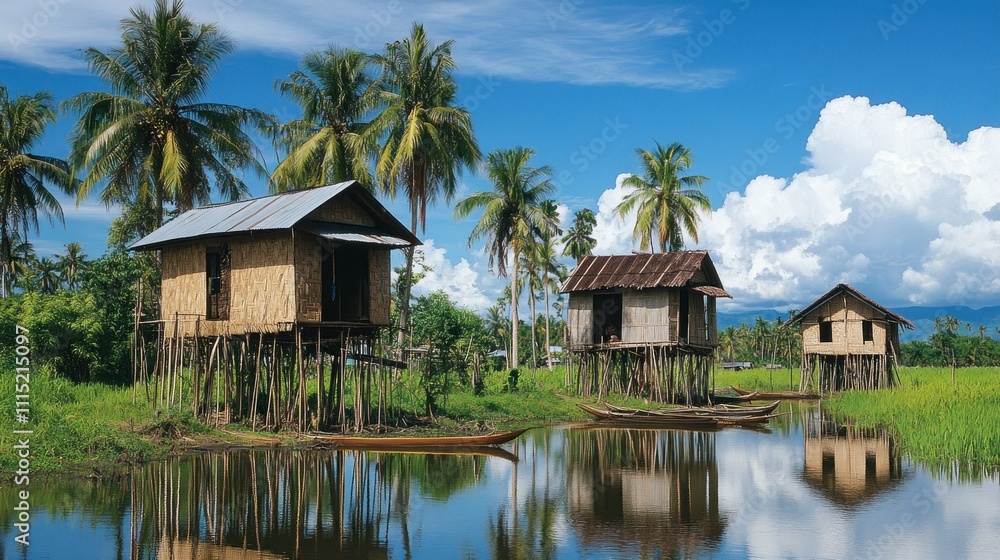 Obraz premium Stilted Houses in a Tropical Lagoon